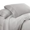 Udine 3 Piece Twin Size Microfiber Sheet Set with Crochet lace The Urban Port, Gray