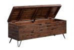 Wooden Lift Top Storage Bench with Metal Hairpin Legs, Brown and Black