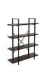4 Tier Wood and Metal Frame Bookcase with X Shape Design, Brown and Black
